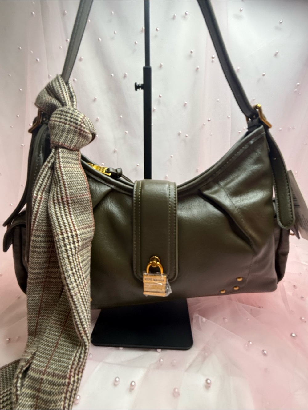 Steve Madden Shoulder Bag in Olive Green with Scarf Accent